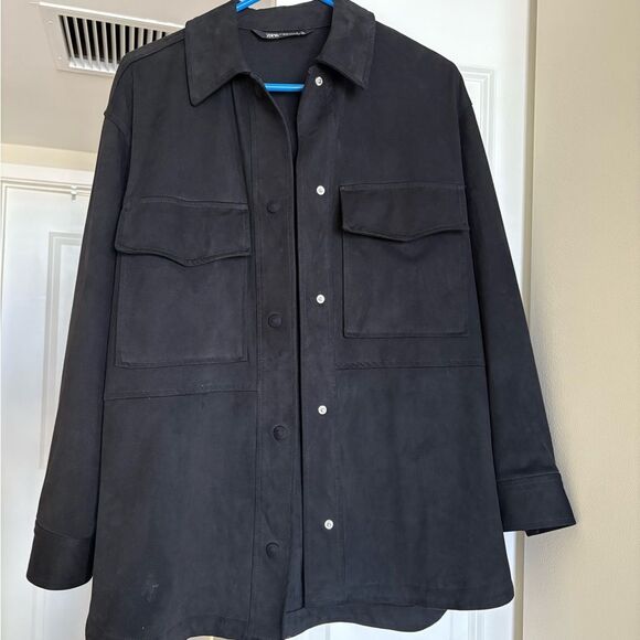 Zara Black Utility Faux Suede Over Shirt Shacket w/Pockets - Oversized Fit - XS - Picture 2 of 4
